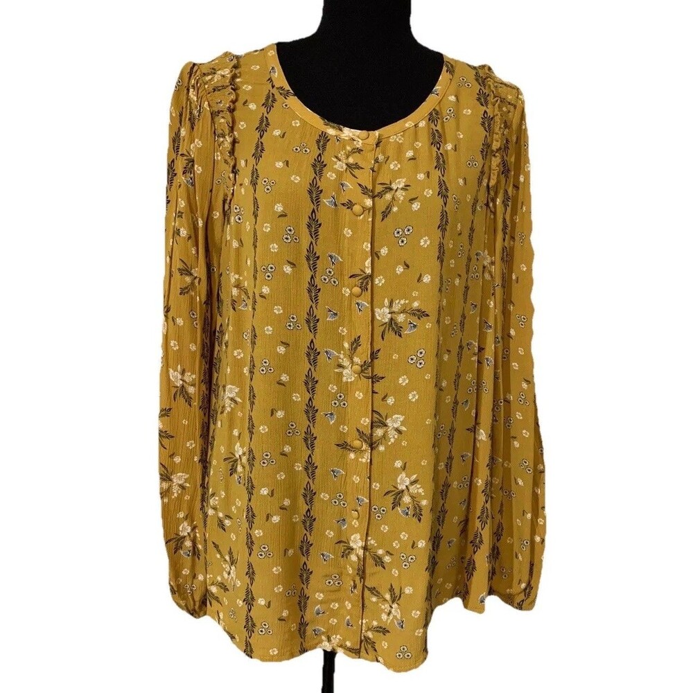 Sonoma Womens Size Small Top Mustard Floral Print Boho Peasant NWT